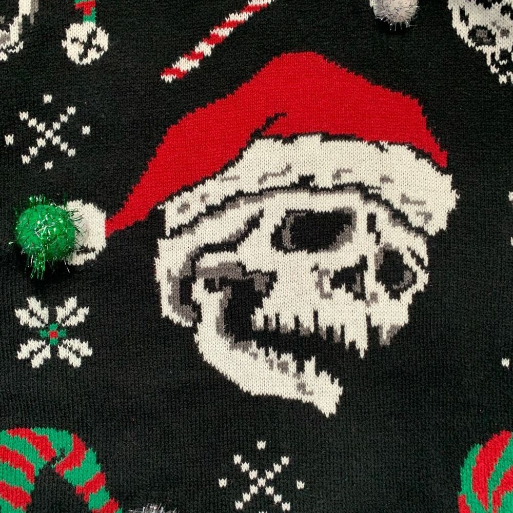 Ugly Christmas Sweater Black and Red Skull Design - Picture 8 of 10